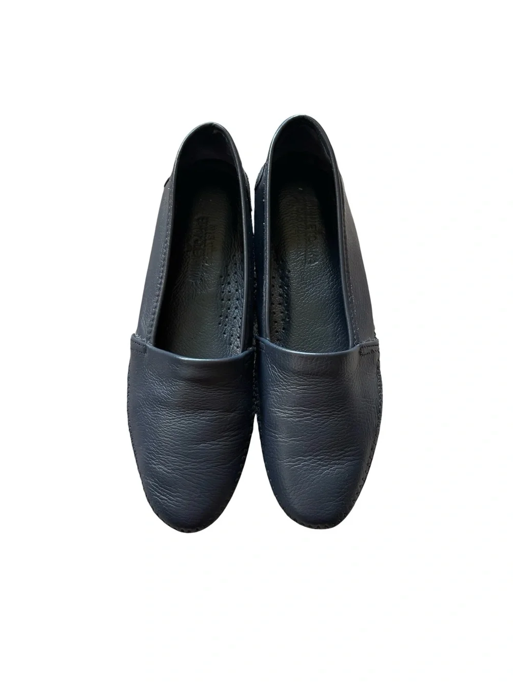 Minnetonka Slip On Moccasin Loafers Women 9 Navy Pebbled Leather Comfort Shoes